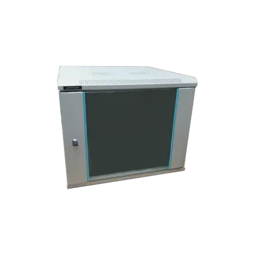 Rack 4U 600x450 DATEUP RAL 7035, dezasamblat, montare pe perete, usa din sticla, panouri laterale detasabile si securizate