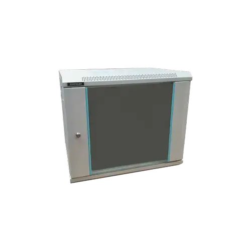 Rack 9U 600x450 DATEUP RAL 7035, montare pe perete, usa din sticla, panouri laterale detasabile si securizate, dezasamblat