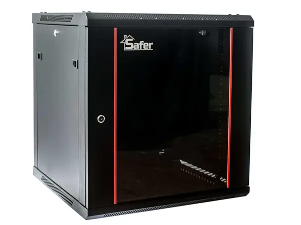 Rack de perete 12U, 19 inch, 600x600, usa din sticla securizata, capacitate 80 kg, Safer SAF-WS80-6612