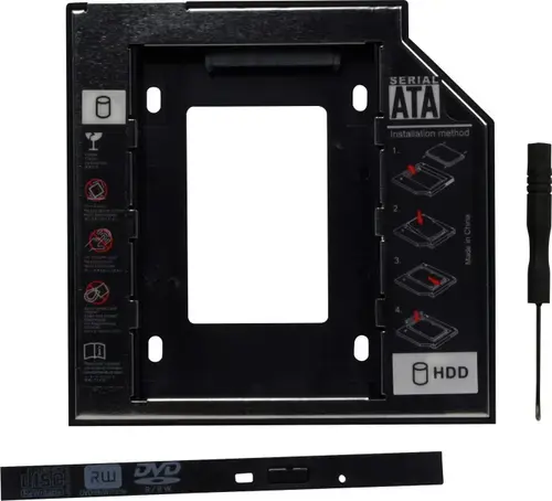Rack intern Spacer SPR-25DVDI, interfata SATA, 9.5mm, compatibil cu HDD/ SSD 5.25inch - 2.5inch (Negru)