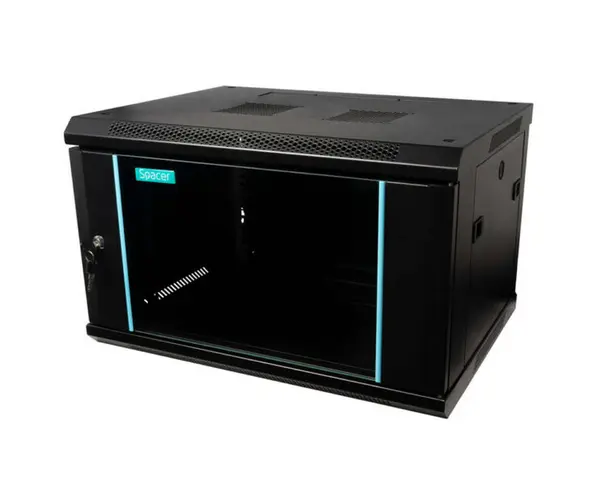 Rack perete 6U, 19″ 600x450mm, usa sticla cu blocare, panouri detasabile, SPACER SPCW-6U-450-BK-03