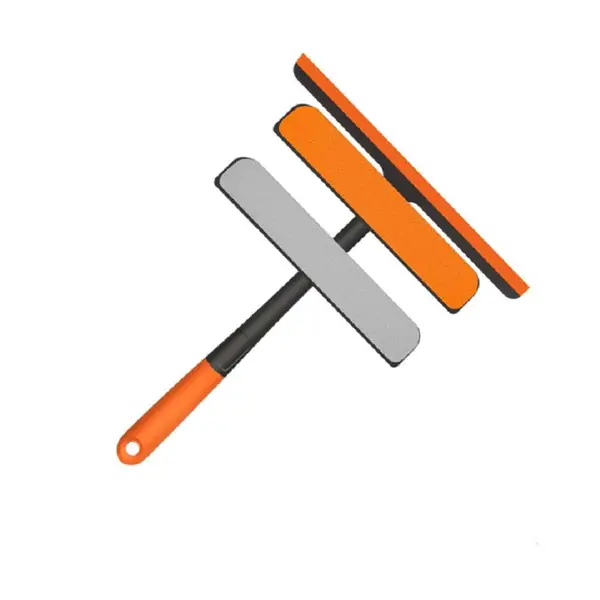 Racleta curatare geamuri PAA-home® cu 3 suprafete de stergere: mop curatare, burete spalare si racleta silicon uscare, tija maner fixa 30 cm
