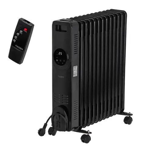 Radiator cu ulei Kaissen KA7825, 13 elementi, Afisaj LED, Telecomanda, 2500 W, trei niveluri de incalzire, 55.5x24x59.5 cm (Negru)