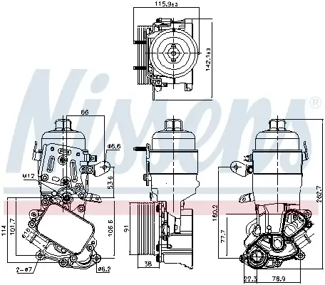 Radiator ulei termoflot cu carcasa filtru ulei potrivit DS DS 3, DS 4, DS 5; CITROEN BERLINGO, BERLINGO MULTISPACE, BERLINGO MINIVAN, C3 AIRCROSS II, C3 II, C3 III, C3 PICASSO, C4 CACTUS 1.6D 04.08-