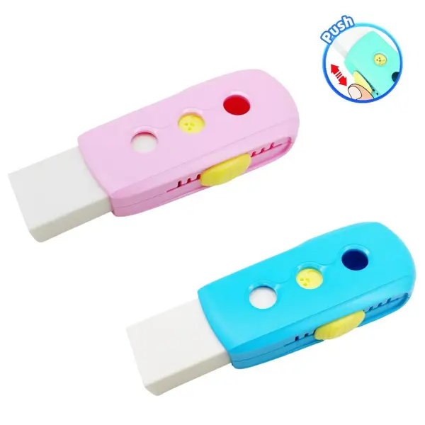 Radiera Keyroad Pushable, dreptunghi, diverse culori pastel, protectie din plastic