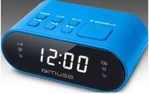 Radio cu ceas Muse M-10 BL, 2 alarme, radio PLL FM (Albastru)