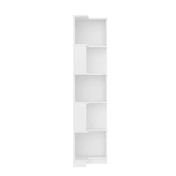 Raft de colț pentru cărți cu bandă de lumină LED cu schimbare de culoare, design în formă de L, spațiu de depozitare în cinci straturi, 63,5x45x175 cm, Alb