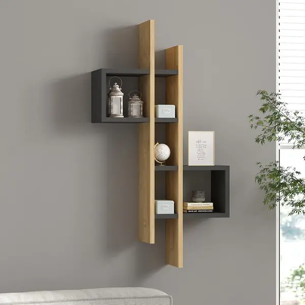 Raft de perete cu functie de depozitare Garel, Lemn, Stejar, 53x19x108 cm