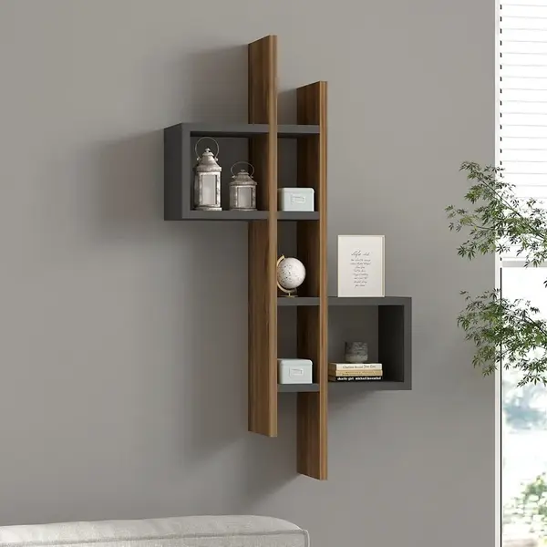 Raft de perete Garel, Pako World, Nuc-Antracit, 53x19x108 cm