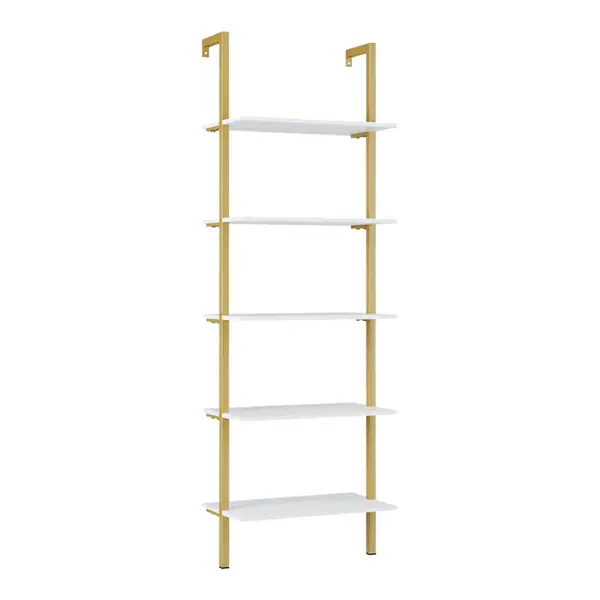 Raft de perete Harris, cu schelet metalic auriu, alb, 60x22x200 cm