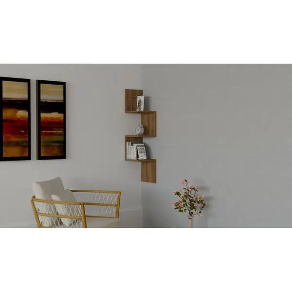 Raft de perete Zikzak, Nuc, 25x106x25 cm
