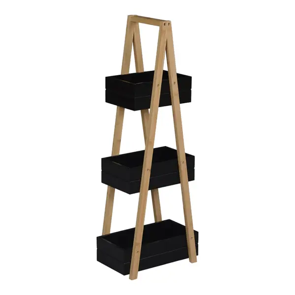 Raft de podea cu funcție de depozitare Tercy, Bambus, Negru-Natural, 30x18x80 cm