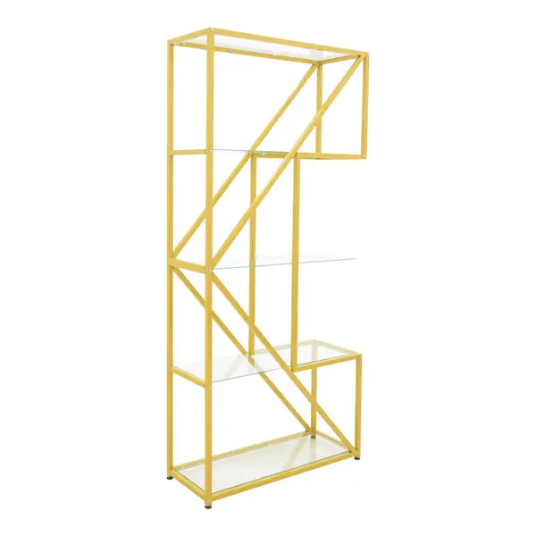 Raft decorativ Aylan cu functie de depozitare, metal și Sticla, Auriu, 100x30x200 cm
