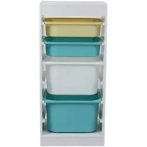 Raft depozitare jucarii pentru copii U-Grow, cu 4 cosuri colorate