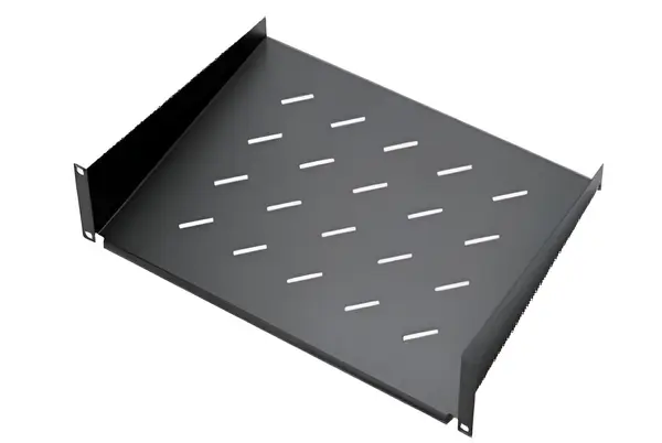 Raft fix pentru rack 1U SAF-FIX350-RK600, capacitate 20 kg, adancime 350 mm, otel laminat, standard 19 inch, negru
