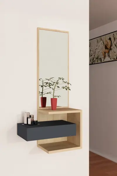 Raft Hol cu Oglinda Stella Oak-Antracit