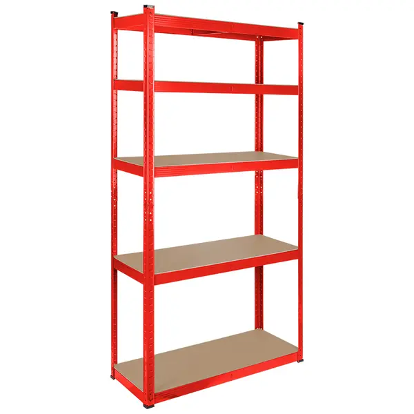 Raft metalic cu 5 polite MDF reglabile, 150 kg/polita, 180 cm, asamblare push-in, rosu, Rebel RB-1251R