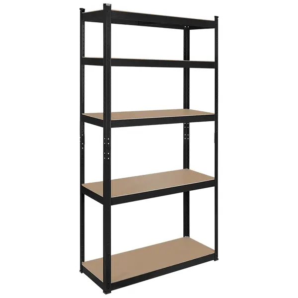 Raft metalic depozitare, 5 polite MDF reglabile, 150 kg/polita, 180 cm inaltime, asamblare push-in, negru – Rebel RB-1251B