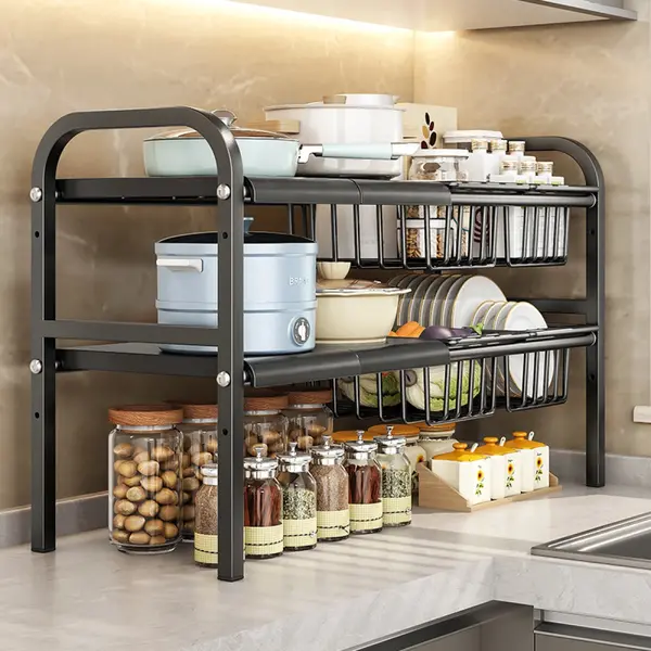 Raft metalic extensibil 55-85 cm, 4 cosuri, Negru