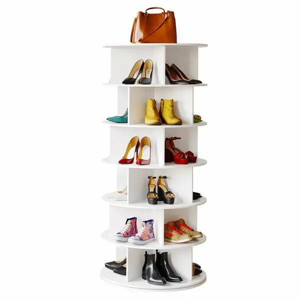 Raft rotativ pentru pantofi, 6 nivele, alb – Design modern din lemn și plastic