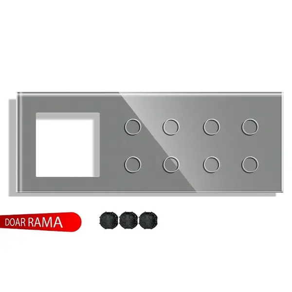 Rama priză din sticlă M1+Panou întrerupător cvadruplu+cvadruplu
