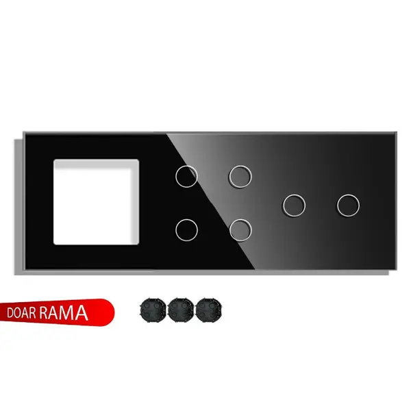 Rama priză din sticlă M1+Panou întrerupător cvadruplu+dublu