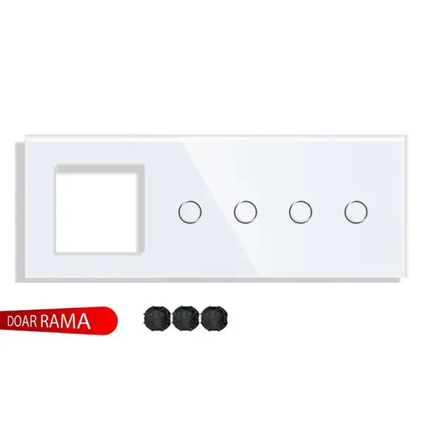 Rama priză din sticlă M1+Panou întrerupător dublu+dublu