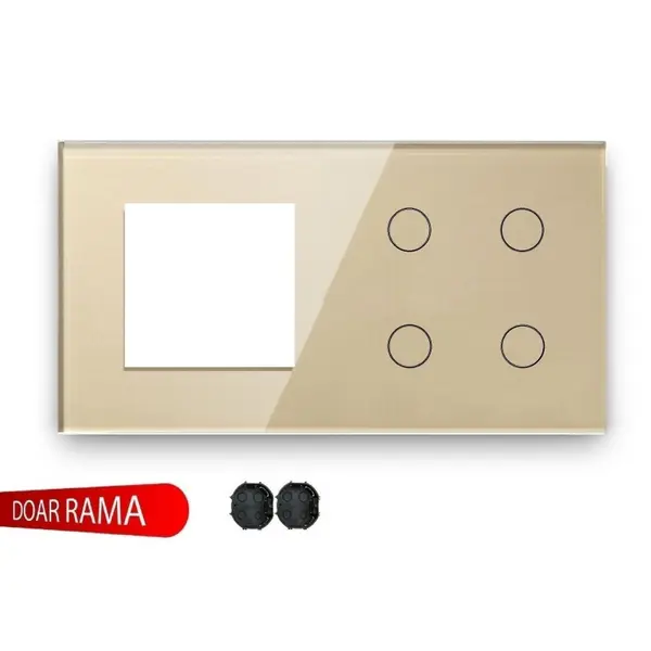 Ramă priză din sticlă + panou întrerupător cvadruplu M1