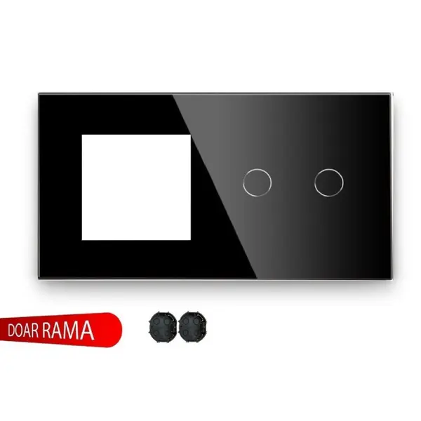  Ramă priză din sticlă + panou întrerupător dublu M1
