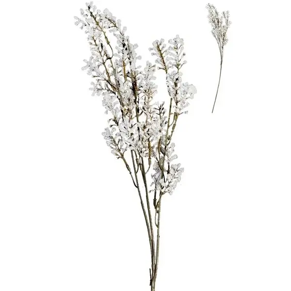 Ramura decorativa pentru interior si exterior cu flori albe,plastic,52 cm