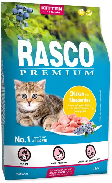 RASCO Premium Hrană pentru KITTEN, cu Pui şi Afine