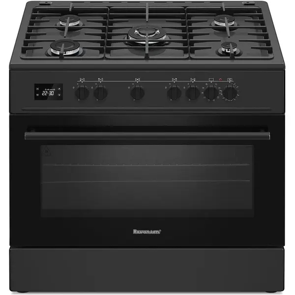 Ravanson Aragaz mixt gaz si electric Ravanson KWGE-K90 Cheff Modern, Plita cu gaz, Cuptor Electric, Negru