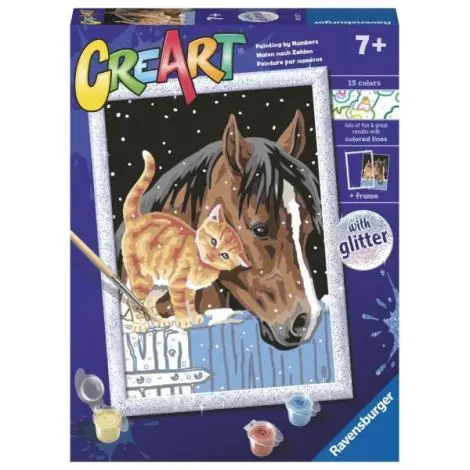 Ravensburger - CreArt pictura pe numere pentru copii cu sclipici pisicuta si cal