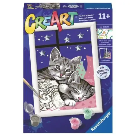 Ravensburger - CreArt pictura pe numere pentru copii pisicute somnoroase cu pietre sclipitoare