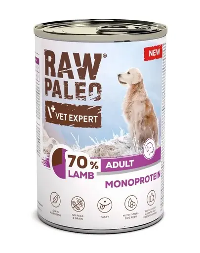 RAW PALEO Monoprotein Adult cu miel 400 g hrană umedă pentru câini