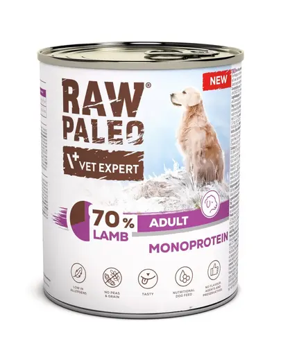 RAW PALEO Monoprotein Adult cu miel 800 g hrană umedă pentru câini