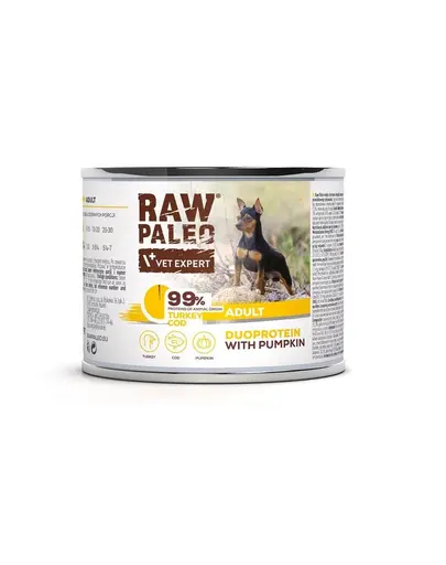 RAW PALEO Turkey&Cod Adult 200g conserva hrana caine, curcan si cod