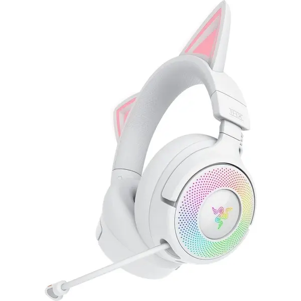 Razer Casti Gaming Wireless Razer Kraken Kitty V3 Pro, 2.4G/Bluetooth/USB, Over-Ear, Chroma RGB, Microfon HyperClear Super Wideband, Alb