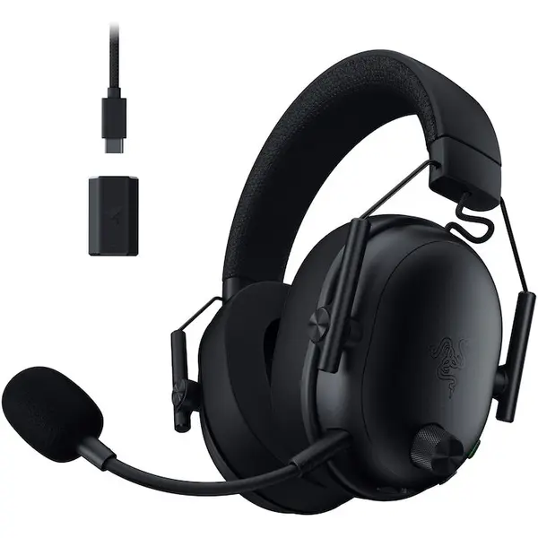 Razer Casti wireless Razer Blackshark V3, microfon unidirectional, THX Spatial audio, izolare fonica activa, sistem sunet 7.1, frecventa 20 - 28000, autonomie 70 ore, negru