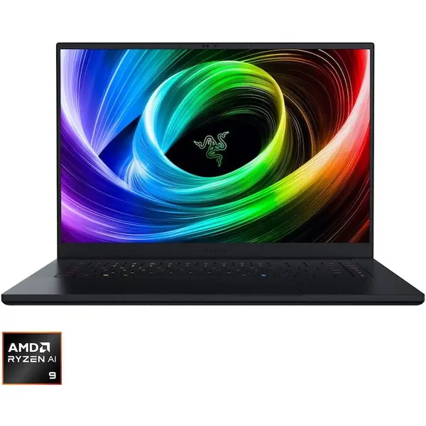 Razer Laptop Gaming Razer Blade 16 cu procesor AMD Ryzen™ AI 9 365 pana la 5.0GHz, 16'', QHD+, 240Hz, OLED, 32GB LPDDR5X RAM, 1TB SSD, NVIDIA® GeForce RTX™ 5070 8GB GDDR7, Windows 11 Home, Anodized Black (INT Keyboard)