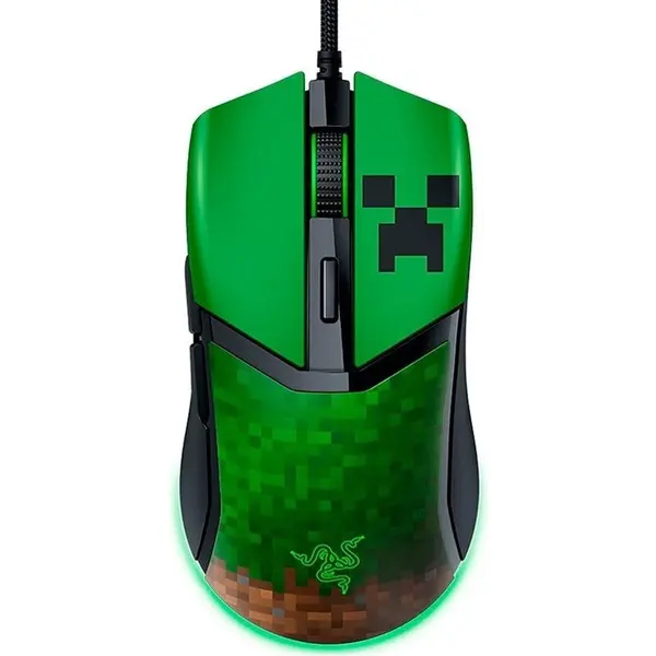 Razer Mouse Gaming Razer Cobra Minecraft Edition, cu fir, 8500 dpi, 6 butoane programabile, iluminare RGB, Verde