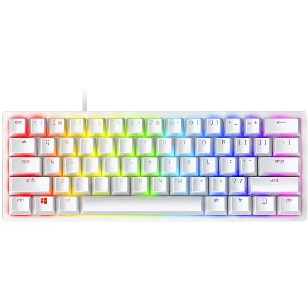 Razer Tastatura gaming mecanica Razer Huntsman Mini, iluminare Chroma RGB, switch optic Purple, Alb Mercury
