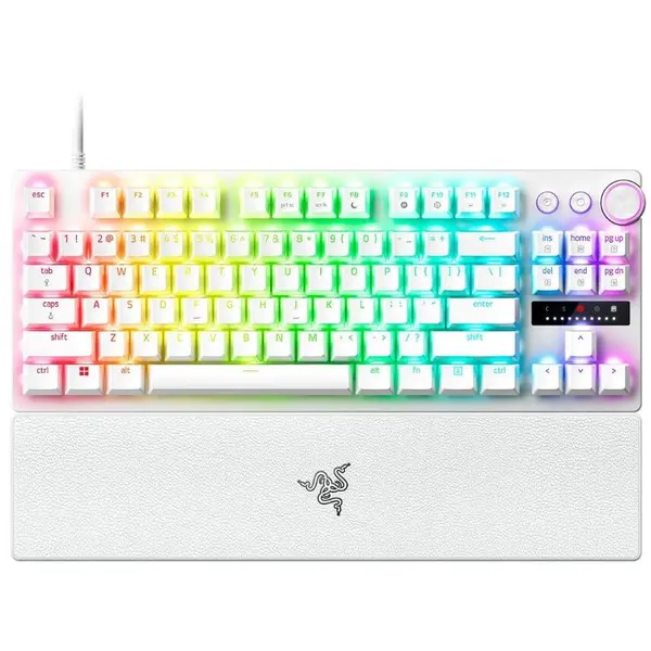Razer Tastatura Gaming Mecanica Razer Huntsman V3 Pro TKL 8KHz, USB Type-C, Chroma RGB, Switch-uri Optice Analog Gen 2, Layout US, Alb