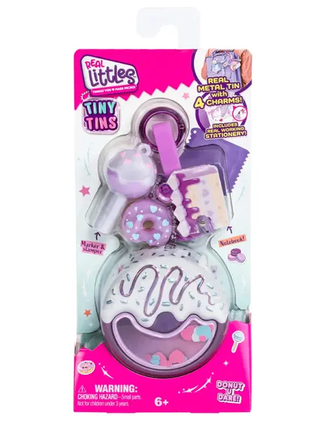Real Littles Tiny Tins, Real Metal Tin With 4 Charms, Includes Real Working Stationery Random (30496)