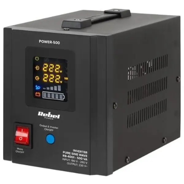 Rebel UPS Centrale Termice REBEL RB-4001, unda pura sinusoidala, 500 VA, 300 W, 12V, Negru