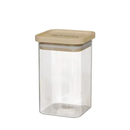 Recipient patrat Zokura Z1417, sticla, 8x8cm, 550ml, cu capac din bambus