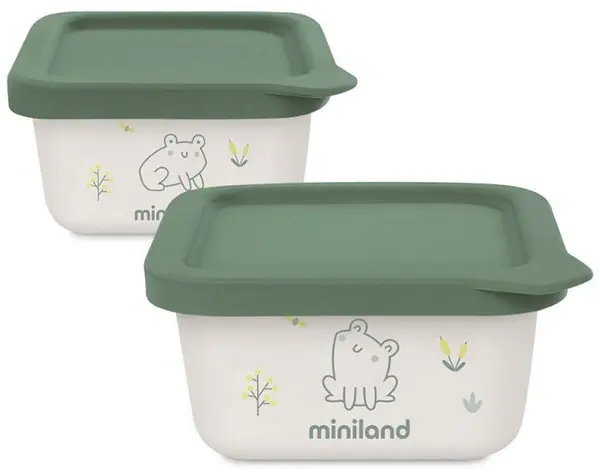 Recipiente pentru alimente Miniland - Eco Friendly, 2 x 400 ml, Frog