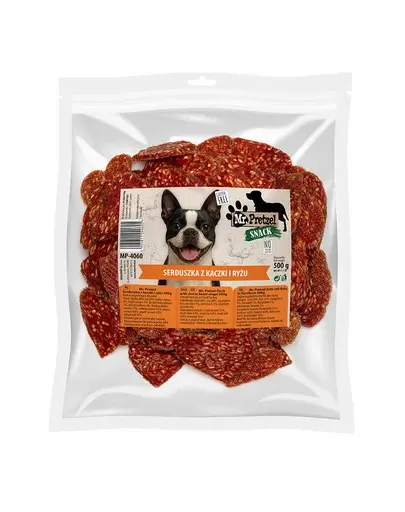 Recompense câini rață și orez în formă de inimioare MR. PRETZEL 500 g