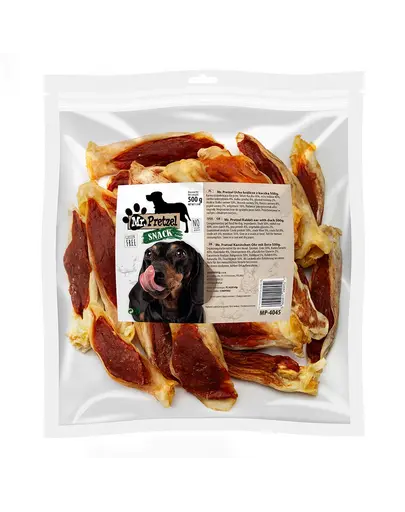 Recompense câini ureche de iepure cu rață pentru ros MR. PRETZEL 500g