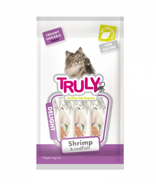 Recompense cremoase pentru pisici, Truly, creveti si cod, 14g x 5 bucati